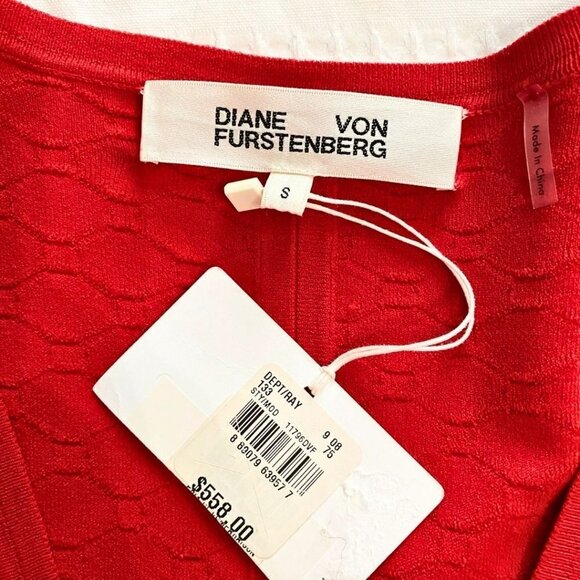 NWT DIANE VON FURSTENBERG DEPT RAY RED WRAP HONEYCOMB KNIT DRESS - S - Picture 6 of 9